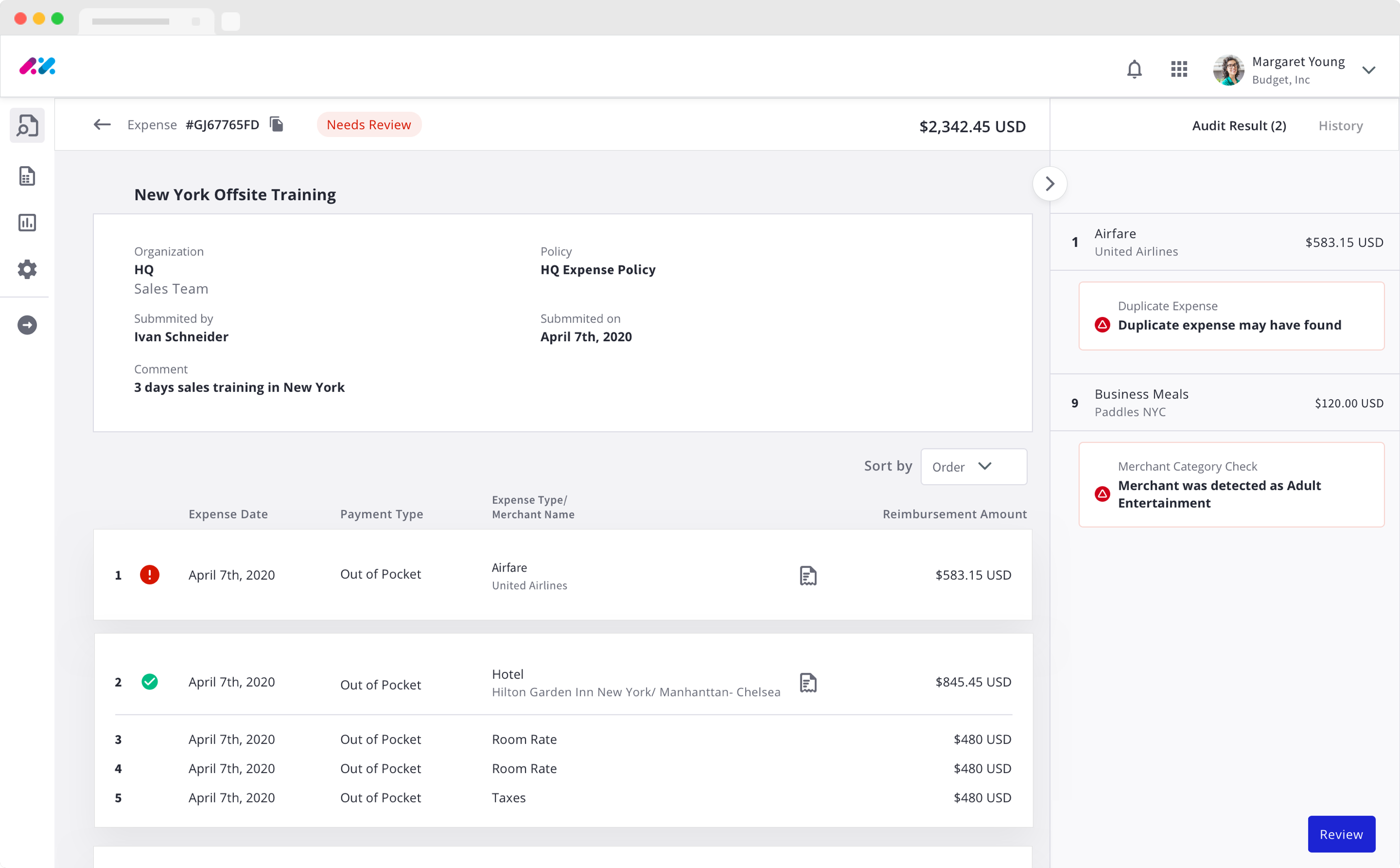 Expense Detail browser