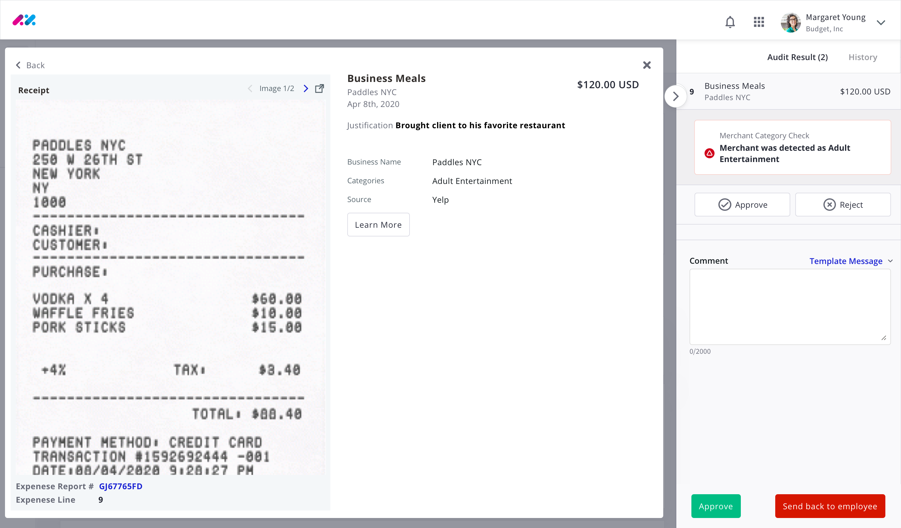 Expense Report - merchant check